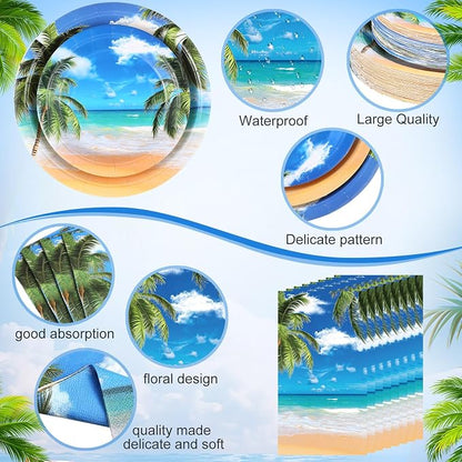 Funnymoom 250 Pcs Tropical Beach Party Decoration Summer Paper Plates Napkins - Image 3