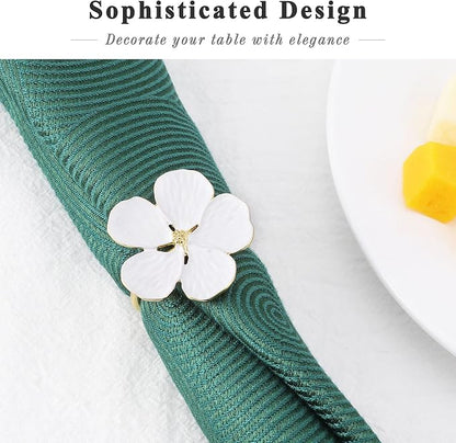 Lewondr Napkin Rings 6 Pack Flower Napkin Holders Dinner Tables Rings White | - Image 3