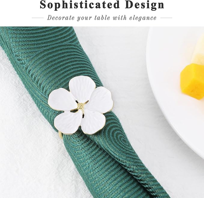 Lewondr Napkin Rings 12 Pack Flower Napkin Holders Dinner Table Rings White | - Image 3