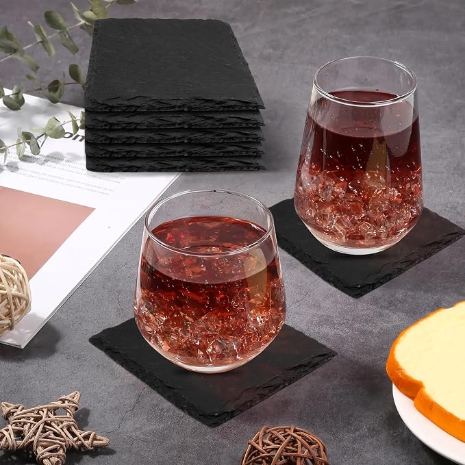 24 Pcs Slate Coasters, 4 inch Black Stone Coaster Set, Square | Laser Engraving - Image 3