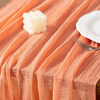 Cheesecloth Table Runner Summer Boho Wedding Shower Party Home Decor | Peach - Image 4