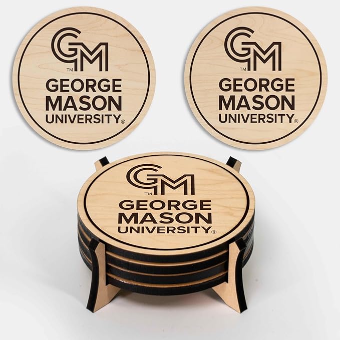 LazerEdge George Mason Patriots Wooden Coaster Set - Maple Wood - Officially Licensed Product - 4-Pack