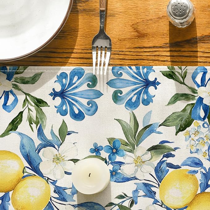 Artoid Mode Blue Lemon Iris Summer Table Runner, Seasonal Spring Kitchen Dining - Image 7