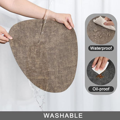 Placemats and Coasters, Washable Reversible Placemats Round Faux Leather Wipeable Place Mats Non Slip Heat Resistant Indoor Outdoor Table Mats (Set of 4, Gray Brown)