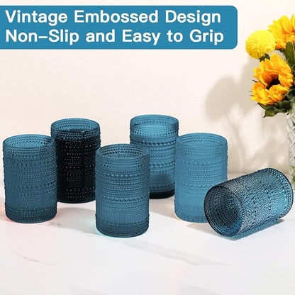JOVGANK Blue Vintage Hobnail Drinking Glasses Set of 6, Water Tumbler 15oz - Image 6