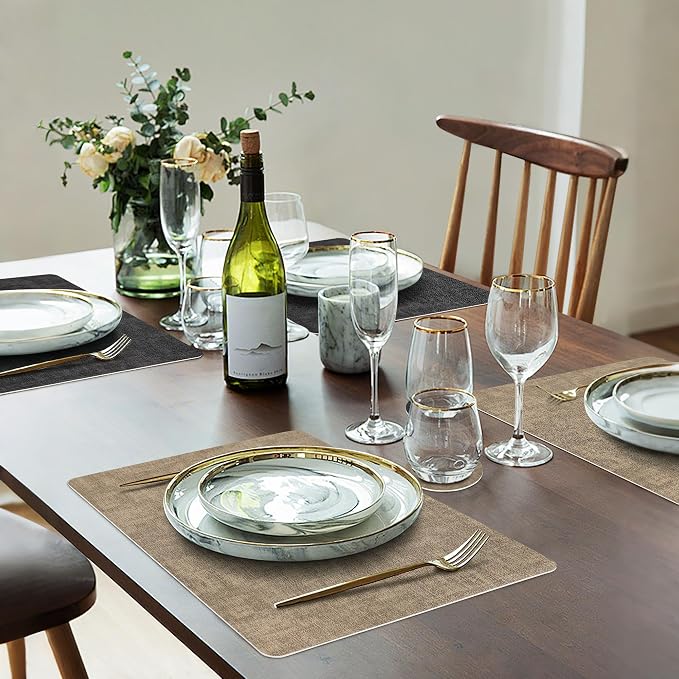 Fyvva Placemats Set of 6 Wipeable Reversible Faux Leather - Image 6