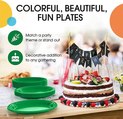 Emerald Green Plastic Plates For Party 7" Emerald Green Disposable Plates Heavy Duty 100 Pcs Plastic Dinnerware Sets Heavy Duty 350 GSM Disposable Dinnerware Set