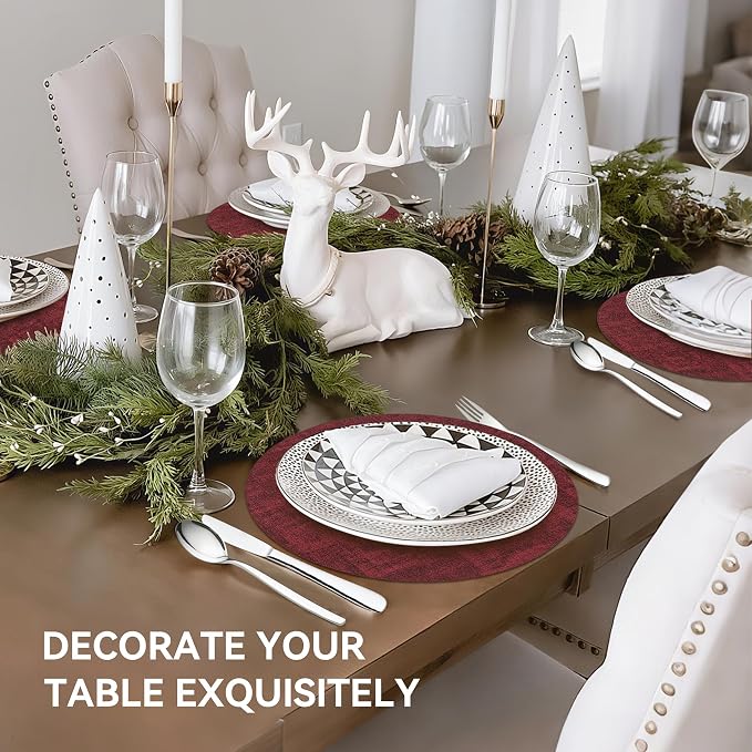 13"Round Placemats Set of 6, Reversible Faux Leather Heat Resistant Table Mats - Image 6
