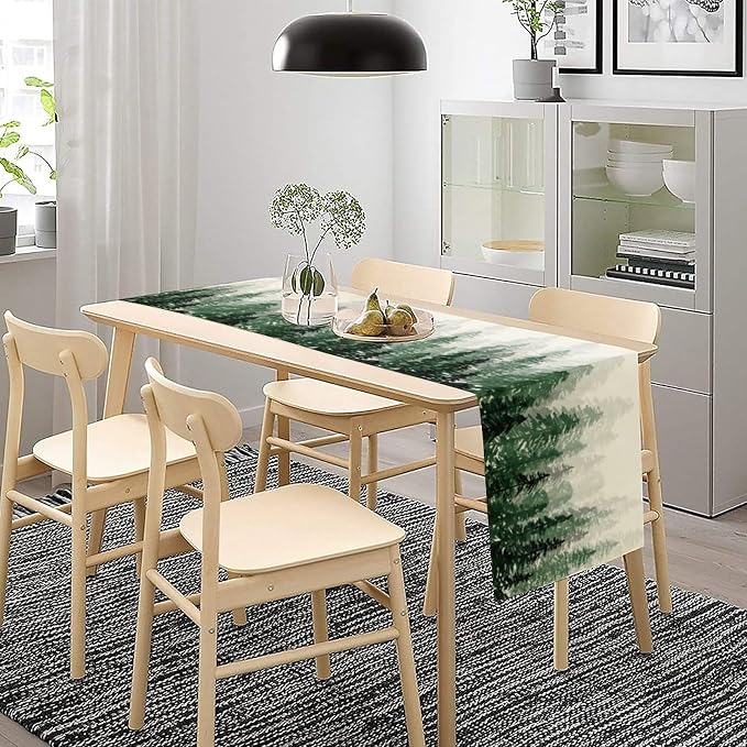 Green Forest Pine Trees Table Runner, Woodland Tabletop Scarf Home Kitchen - Image 3