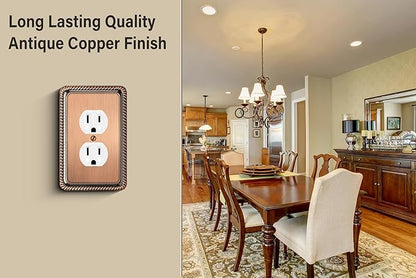 Henne Bery Rope Edge Decorative Wall Plate Switch Plate Outlet Cover (Single Duplex, 2 Pack, Antique Copper)