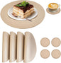 Set of 4 Faux Leather Gold Round Placemats and Coasters, Coffee Mats Kitchen Table Mats, Waterproof, Easy to Clean for Kitchen Dining Round Table