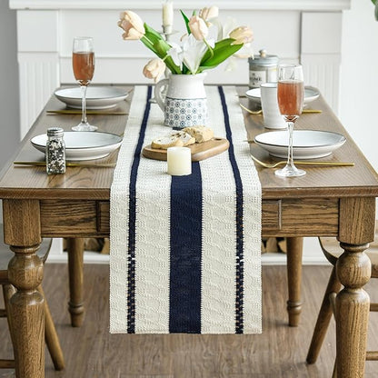 Artoid Mode Dark Blue Rustic Woven Table Runner 12x36 Inch | Holiday Farmhouse - Image 2