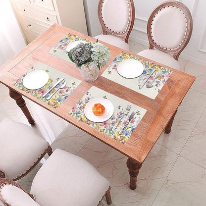 Spring Floral Placemats 12x18 Inches Set of 4 Colorful Flower Butterfly Decorative Rectangle Table Mats Summer Colorful Linen Place mats for Party Home Kitchen Dining Table Decor