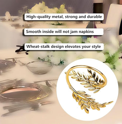 Napkin Rings 10Pcs Metal Gold Napkin Rings, Wheat Ear Shape Napkin Holder for Party, Family Dinner Wedding, Table Decorations (Gold, 10 Pcs)