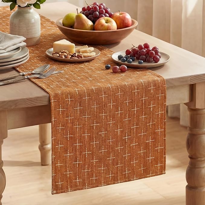 Artoid Mode Caramel Cross-Star Textured Table Runner, Seasonal Waterproof by ArtoidMode