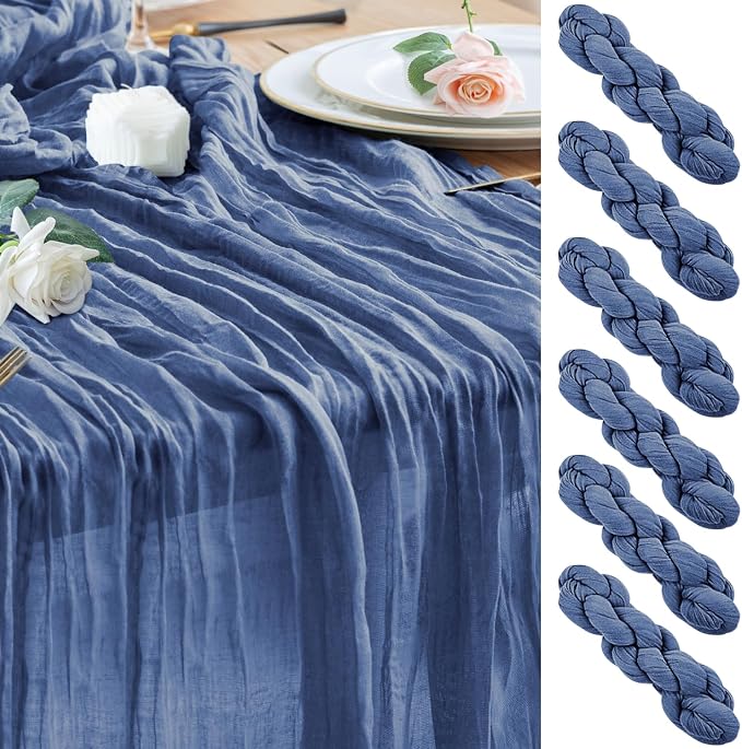 Cheesecloth Table Runner Blue 10FT Boho Gauze Runner, 6 Pack | 120 Inch Cheese by Wokceer