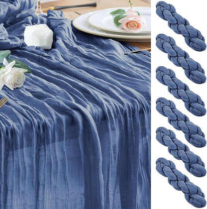 Cheesecloth Table Runner Blue 10FT Boho Gauze Runner, 6 Pack | 120 Inch Cheese by Wokceer