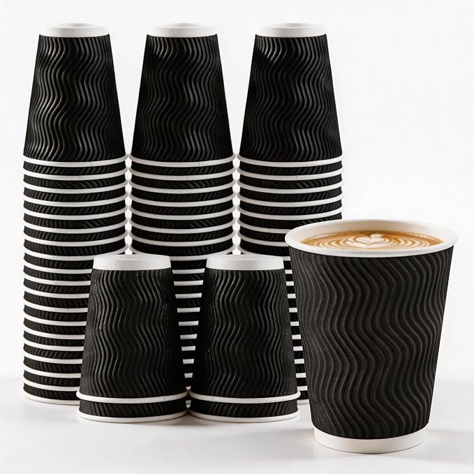 MOUMOULIFE 12 oz Disposable Paper Coffee Cups, 50 Pack, Leak-Proof Insulated by moumoulife
