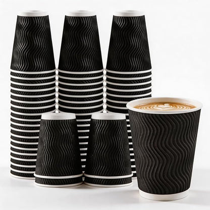 MOUMOULIFE 12 oz Disposable Paper Coffee Cups, 50 Pack, Leak-Proof Insulated by moumoulife