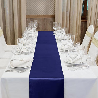 Aneco 16 Pack Satin Table Runner 12 x 108 Inch Navy Blue Long Wedding Satin - Image 4
