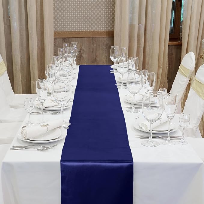 Aneco 12 Pack Satin Table Runner 12 x 108 Inch Navy Blue Long Wedding Satin - Image 4