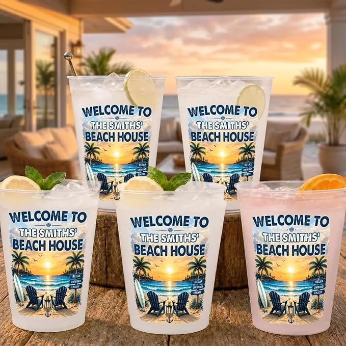 Welcome To Beach House, Custom Beach House Party Cups, Personalized Summer by PawfectHouseGifts