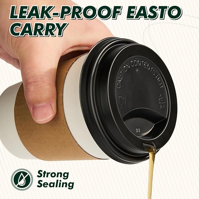 12 oz Coffee Cups with Lids and Sleeves 100 Pack, Thickened Paper Cups - Image 9