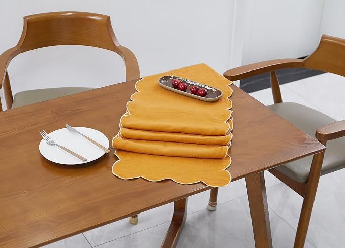 100% Natural Linen Rustic Scalloped Embroidery Table Runner 90 Inches Long - Image 5