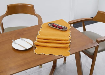 100% Natural Linen Rustic Scalloped Embroidery Table Runner 104 Inches Long - Image 5