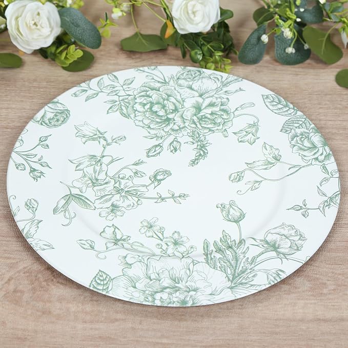Efavormart 6 Pack Floral Acrylic Charger Plates in French Toile Pattern by efavormart