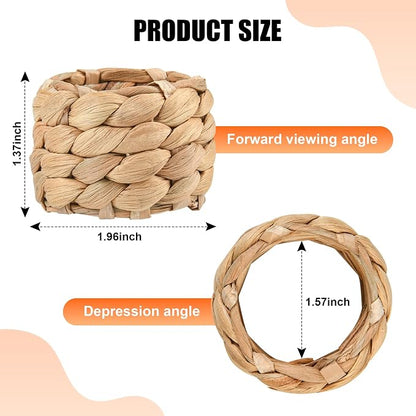 12 Pcs Boho Rattan Woven Napkin Rings, Farmhouse Water Hyacinth Wooden Rustic - Image 2