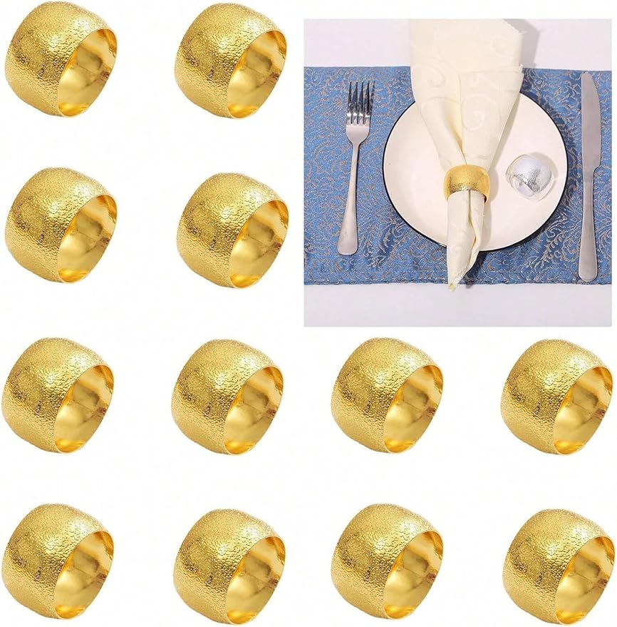 14K Gold Napkin Rings Set of 12, Metal Gold Napkins Rings Holder Buckles by FAZKAR