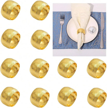 14K Gold Napkin Rings Set of 12, Metal Gold Napkins Rings Holder Buckles by FAZKAR