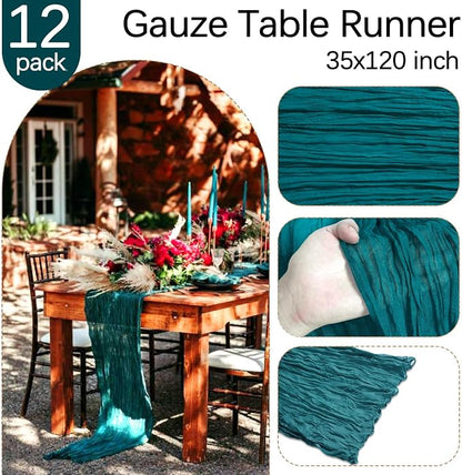 12 Pack Teal Cheesecloth Table Runner 35 x 120 Inch | Boho Gauze Fabric - Image 4