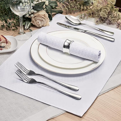 Place Mats Set of 8 – Rectangle Rectangular Waterproof Fabric Polyester Cloth Washable Wipeable Heat Resistant Placemats for Kitchen Dining Dinner Table Indoor 13 x 19 Inch White
