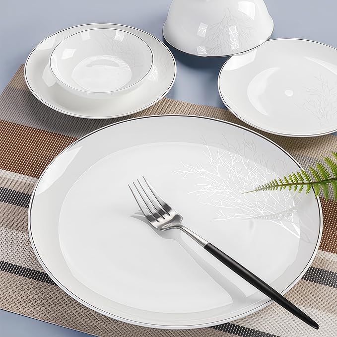 Fine Bone China Dinnerware Set,Porcelain&Ceramic Dinnerware Sets,Bone Stoneware&Ceramic Cookware Tableware Set Includes Dinner Plates|Spoons|Pasta Bowls|Soup Pot|Chopsticks (70PCS * 10-Person Set)