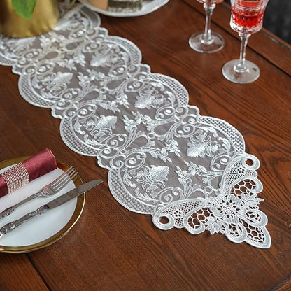 ARTABLE Off White Small Lace Table Runner Macrame Dresser Scarf 10 x 36Inch | by ARTABLE