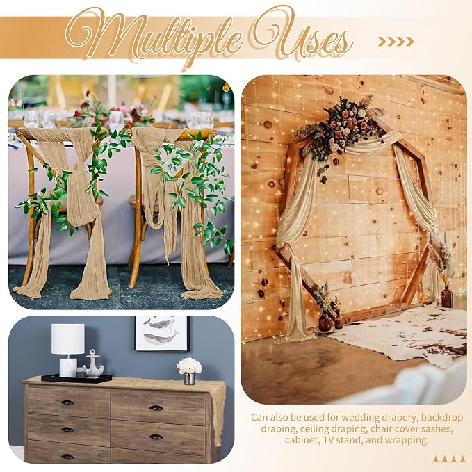 15 Pack Beige Table Runner 17 x 108inch Cheesecloth Table Runner Boho Gauze - Image 5