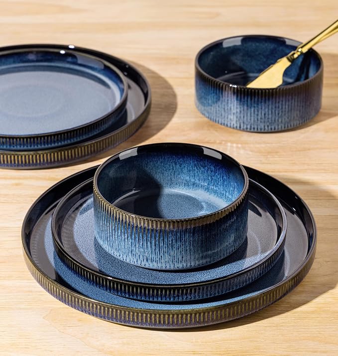 Ceramic Dinnerware Set for 8, 24-Piece Plates and Bowls Set | Lightweight - Image 4