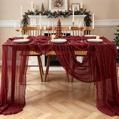 6Pcs Burgundy Table Runner, 10FT Boho Rustic Burgundy Maroon Table Runner - Image 7