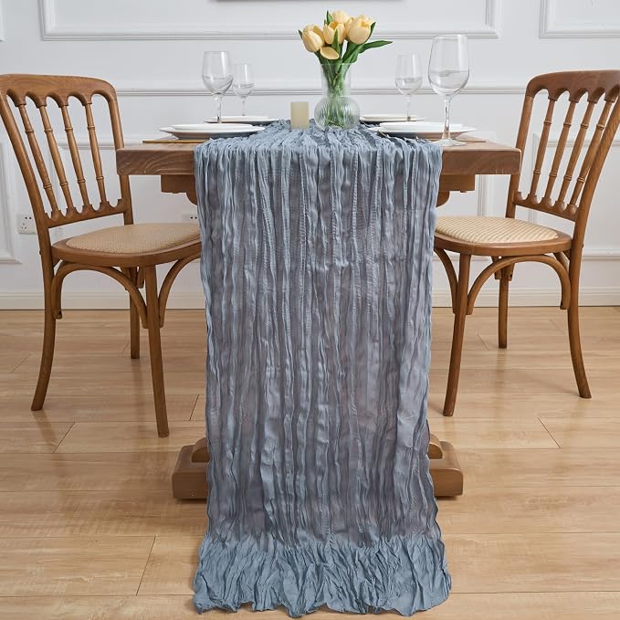 Asee'm 12pcs Dusty Blue Cheesecloth Table Runner Summer 10FT Gauze Rustic | - Image 6