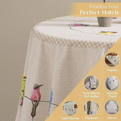 Maison d' Hermine Table Cloth Round Table 100% Cotton 69 Round Inches Tablecloth Reusable Decorative for Dining Room Farmhouse Home Valentines Day Decorations Spring Summer - Birdies on Wire