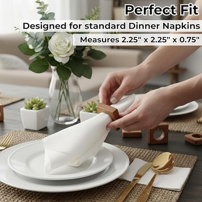 CLEENTABLE Wooden Napkin Rings Set of 12 Fall Decor for Home Square Acacia Wood Napkin Holders for Dining Table Settings Wood Napkin Ring Rustic Table Décor for Weddings, Parties, and Everyday Use