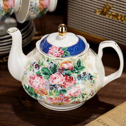 fanquare 21-Piece Blue Lace Porcelain Tea Set, China Coffee Cup and Saucer Set - Image 4