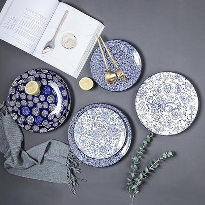 Selamica Ceramic Dinner Plates set of 4, 10.5 Inch Ceramic Plates for Kitchen, Large Serving Plates for Pasta Salad Steak, Microwave Dishwasher Safe, Blue