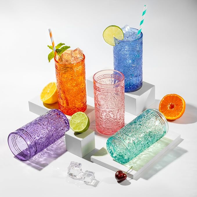 Godinger Highball Drinking Glasses, Tall Glass Cups Vintage Design - Image 2