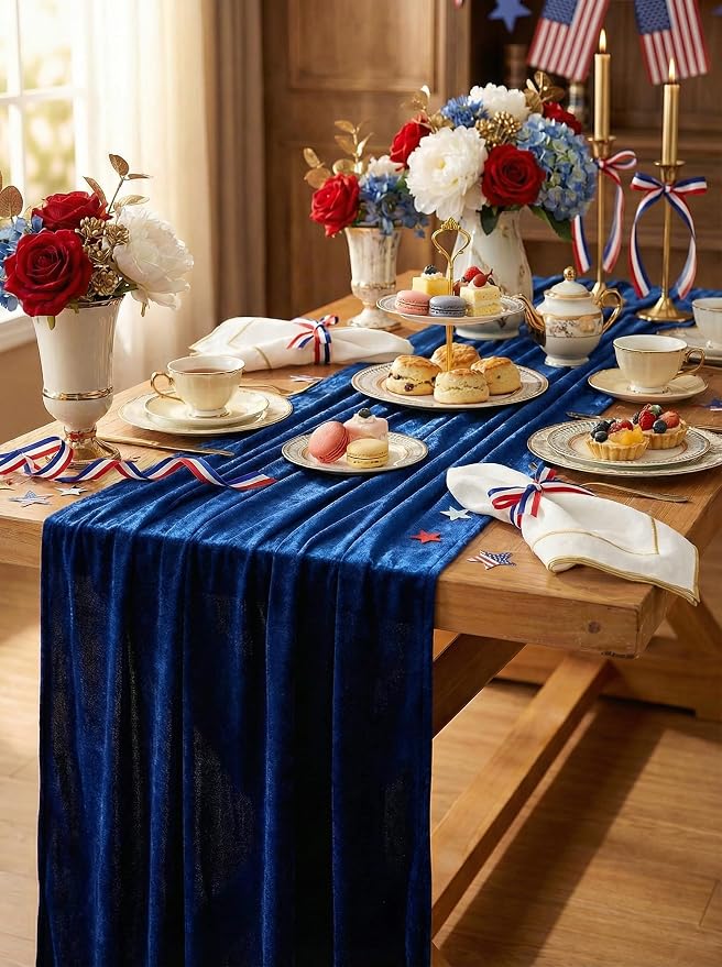 Velvet Table Runner 29x120 Inch Navy Blue Luxury Retro Soft Fabric Cloth | 5 by SoarDream
