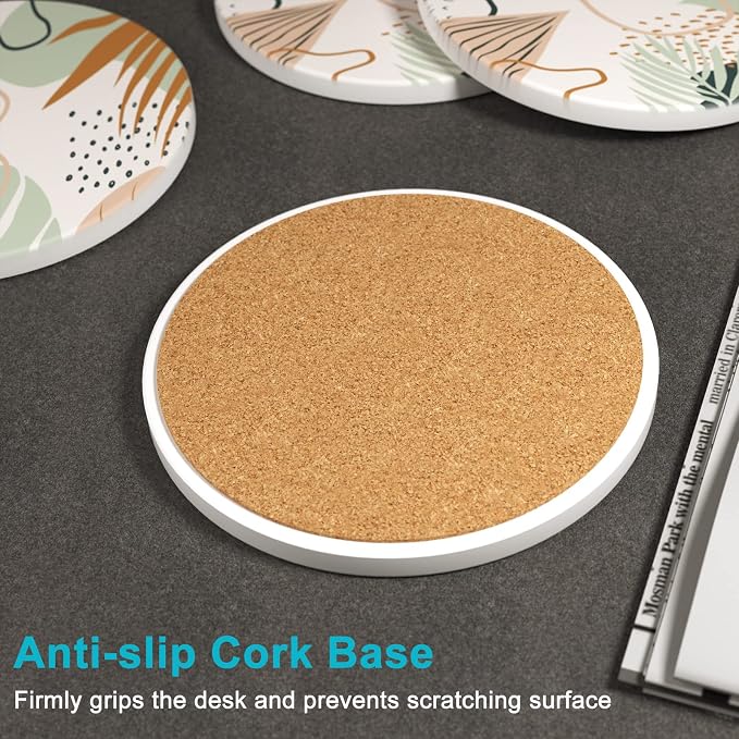 Coasters for Drinks, Kitchen Home Decor Housewarming Gift, Round 4 in - Image 4