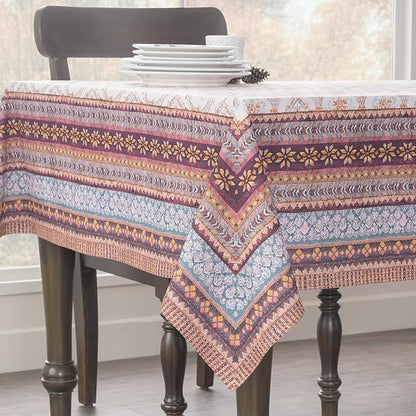 Maison d' Hermine Table Cloth Rectangle Table 100% Cotton 60 x 120 Inches Fall Tablecloth Reusable Everyday Use for Thanksgiving Christmas Decorations Dining Farmhouse Party (Fair Isle)