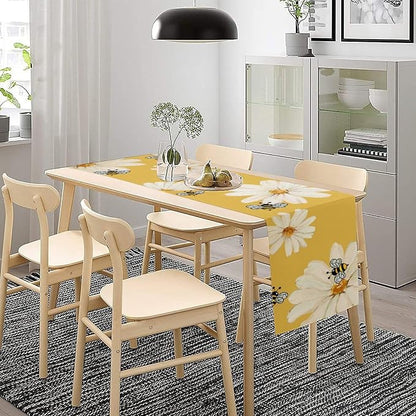 Daisy Flower Table Runner, Summer Spring Seasonal Watercolor Wildflower Yellow - Image 2